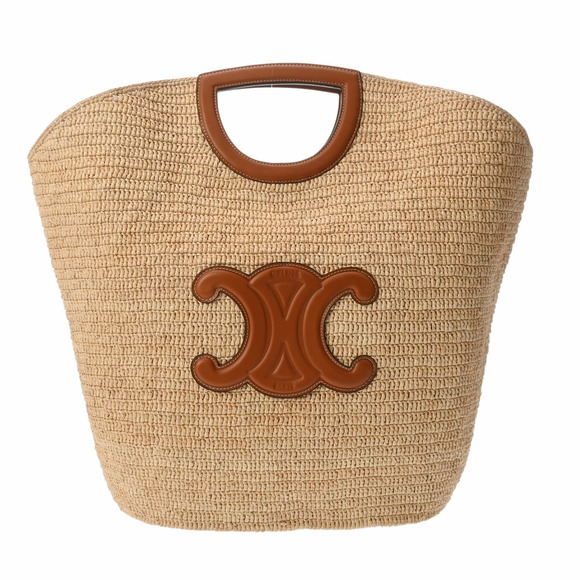 Celine Handbags - CELINE Cabas Panier Triomphe Raffia Leather Tote Bag